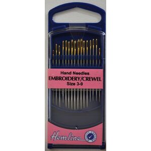 Hemline Premium Embroidery / Crewel Needles, Gold Eye Size 3-9, Pack of 16 needles