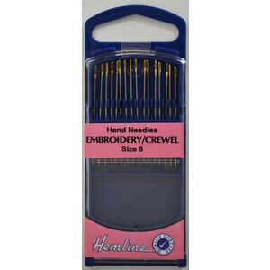 Hemline Premium Embroidery / Crewel Needles, Gold Eye Size 8, Pack of 16 needles