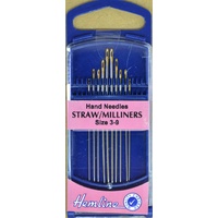 Premium Gold Eye Straw/Millners Needles Sizes 3-9, Pack of 6 Needles