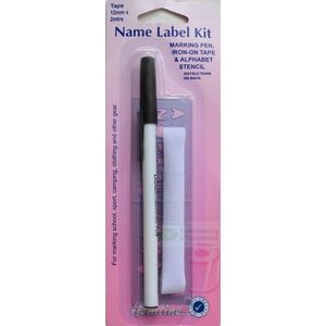 Hemline Permanent Name Label Kit, Pen, Iron-On Tape, Alphabet Stencil