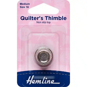 Hemline Thimble, MEDIUM Size 16, Non Slip Top, Nickle Plated Brass
