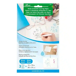 Clover Water Erasable Tracing Paper, Blue, 3 Sheets, 30 x 25cm