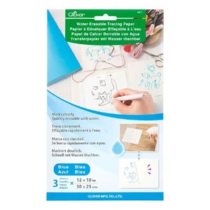 Clover Water Erasable Tracing Paper, Blue, 3 Sheets, 30 x 25cm