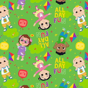 CoComelon ALL DAY FUN GREEN 110cm wide Cotton Fabric 3014/3002