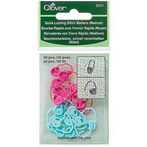 Clover Quick Locking Stitch Markers (Medium), 20 Pcs per Pack