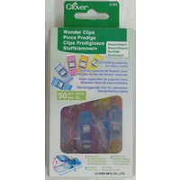 Clover Wonder Clips, 50 Assorted Colours with Plastic Container
