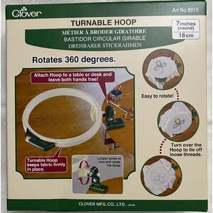 Clover Turnable 18cm (7&quot;) Embroidery Hoop #8815 With Clamp Stand. Rotates 360 Degrees.