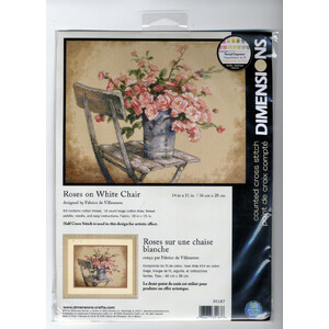 ROSES ON WHITE CHAIR Counted Cross Stitch Kit #35187 By Dimensions 35.5cm x 27.9cm (14&quot; x 11&quot;)