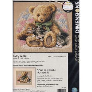 Dimensions Counted Cross Stitch Kit TEDDY &amp; KITTENS 36 x 30cm #35236