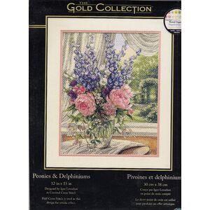 PEONIES &amp; DELPHINIUMS Counted Cross Stitch Kit, 12&quot; x 15&quot;, 35257