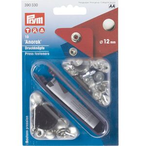 Prym Non-Sew Press Fastener Anorak, 12mm, Silver-Coloured #390330