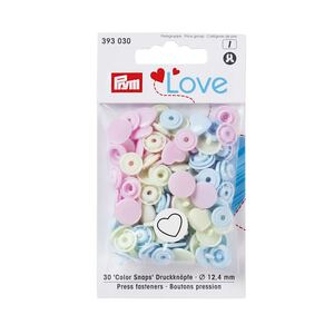 Prym Love Colour Snap Fasteners Heart 12.44mm, Rose/Green/Light Blue