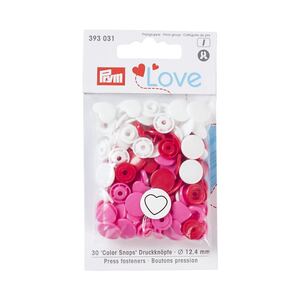 Prym Love Colour Snap Fasteners Heart 12.44mm, Red/White /Pink