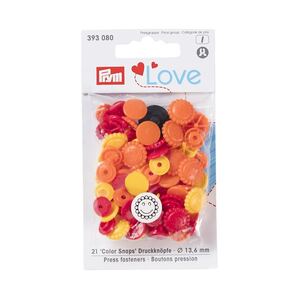 Prym Love Colour Snap Fasteners Flower, 13.6mm, Yellow/Red/Orange 21 Pieces