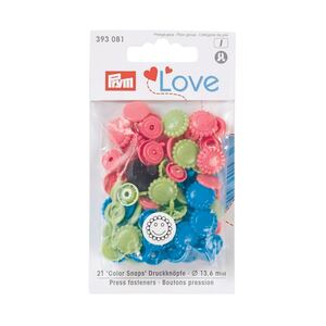 Prym Love Colour Snap Fasteners Flower 13.6mm, Turquoise/Green/Pink