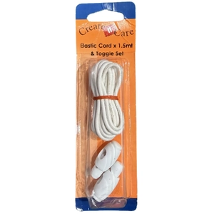 Create n Care Spring Toggles (2) and 1.5m Elastic, WHITE