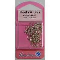Hemline Rustproof Brass Extra Large Hooks &amp; Eyes Size 13, 8 Sets