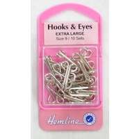 Rustproof Brass Hooks & Eyes Extra Large Size 9, 10 Sets, Silver Colour, Hemline