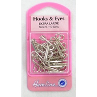 Rustproof Brass Hooks &amp; Eyes Extra Large Size 9, 10 Sets, Silver Colour, Hemline