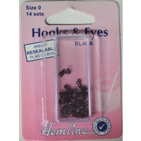 Hemline Hooks & Eyes, Black, Size 0, 14 Sets, Re-Usable Box
