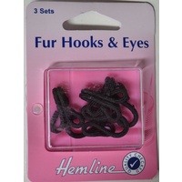 Hemline Fur Hooks &amp; Eyes, Extra Large, BLACK, 3 Sets, Re-Usable Box