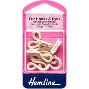 Hemline Fur Hooks &amp; Eyes Fasteners, Extra Large, Beige, 3 Sets, Re-Usable Box