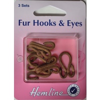 Hemline Fur Hooks & Eyes, Extra Large, BROWN, 3 Sets, Re-Usable Box