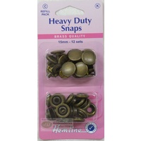 Hemline Heavy Duty Snaps Refill Pack, 15mm 12 Sets Brass Quality, ANTIQUE Colour