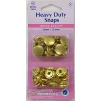 Hemline Heavy Duty Snaps Refill Pack, 15mm 12 Sets Brass Quality, GOLD Colour