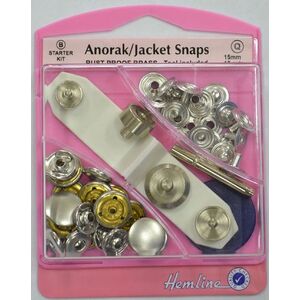 Hemline Anorak / Jacket Snaps 15mm, 10 Sets, Tool Included, Rust Proof BRASS, NICKLE Colour