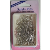 Hemline Safety Pins, Hardened &amp; Tempered, Size 1, 27mm 100 Pieces Approx., Nickle