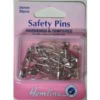 Hemline Safety Pins, Hardened &amp; Tempered, 34mm 30 Pieces, Re-Usable Box
