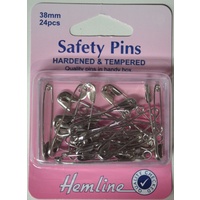 Hemline Safety Pins, Hardened &amp; Tempered, 38mm 24 Pieces, Re-Usable Box