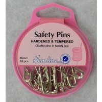Hemline Safety Pins, Hardened &amp; Tempered, 46mm 18 Pieces, Re-Usable Box