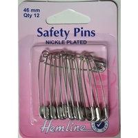 Hemline Safety Pins, Nickle Plated, 46mm 12 Pieces