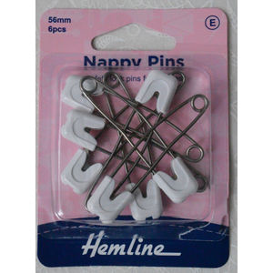 Hemline Nappy Pins, Safety Lock Pins 56mm, 6 pieces, Pins For Nappies