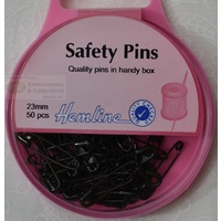 Hemline Safety Pins, 23mm, 50 Pieces, Black, Quality Pins In a Re-Usable Box