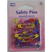 Hemline Safety Pins, 34mm 50pcs, Assorted Colours