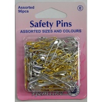 Hemline Safety Pins, 96pcs, Assorted Colours &amp; Sizes 19mm - 46mm
