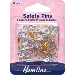 Hemline Safety Pins Assorted Value Pack 48 Pieces, 19, 23, 27, 34, 38 &amp; 46mm
