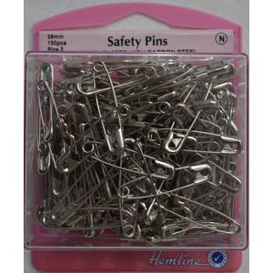 Hemline Nickle Plated Safety Pins 38mm Jumbo Pack 150 Pieces High Carbon Steel