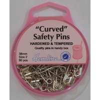 Hemline Curved Safety Pins 38mm 60 Pieces Size 2 Hardened Tempered Quilters Pins