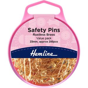Hemline Brass Safety Pins, 23mm, 200 Pieces Value Pack, Re-Usable Box
