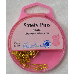Hemline Brass (Rustless) Safety Pins, 23mm, 50 Pieces, Re-Usable Box