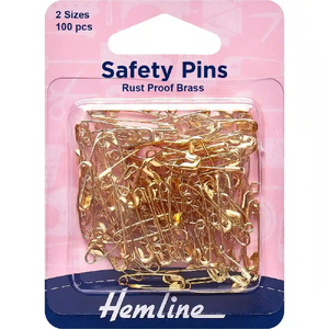 Brass Safety Pins, 100pcs Assorted Sizes, (50pcs Each 19mm, 23mm) by Hemline