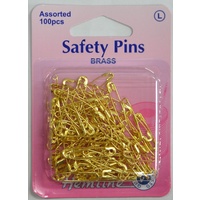 Hemline Brass Safety Pins, 100pcs, Assorted Sizes, 50pcs Each 19mm, 23mm