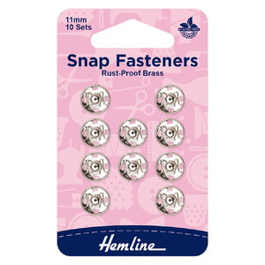 Sew-In 11mm Metal Snap Fasteners, Nickle Colour, 10 Sets