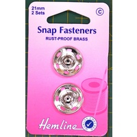 Metal Snap Fasteners, NICKLE, 21mm Dia., 2 Sets Sew-In, By Hemline