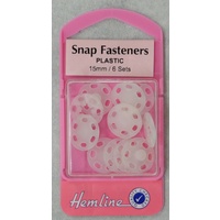 Hemline Plastic Snap Fasteners, 15mm, 6 Sets, For Quilts, Furnishings, Fashion etc.