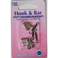 Hemline Hook & Bar Skirt & Trouser Fasteners, Large, 3 Sets, Nickle Colour